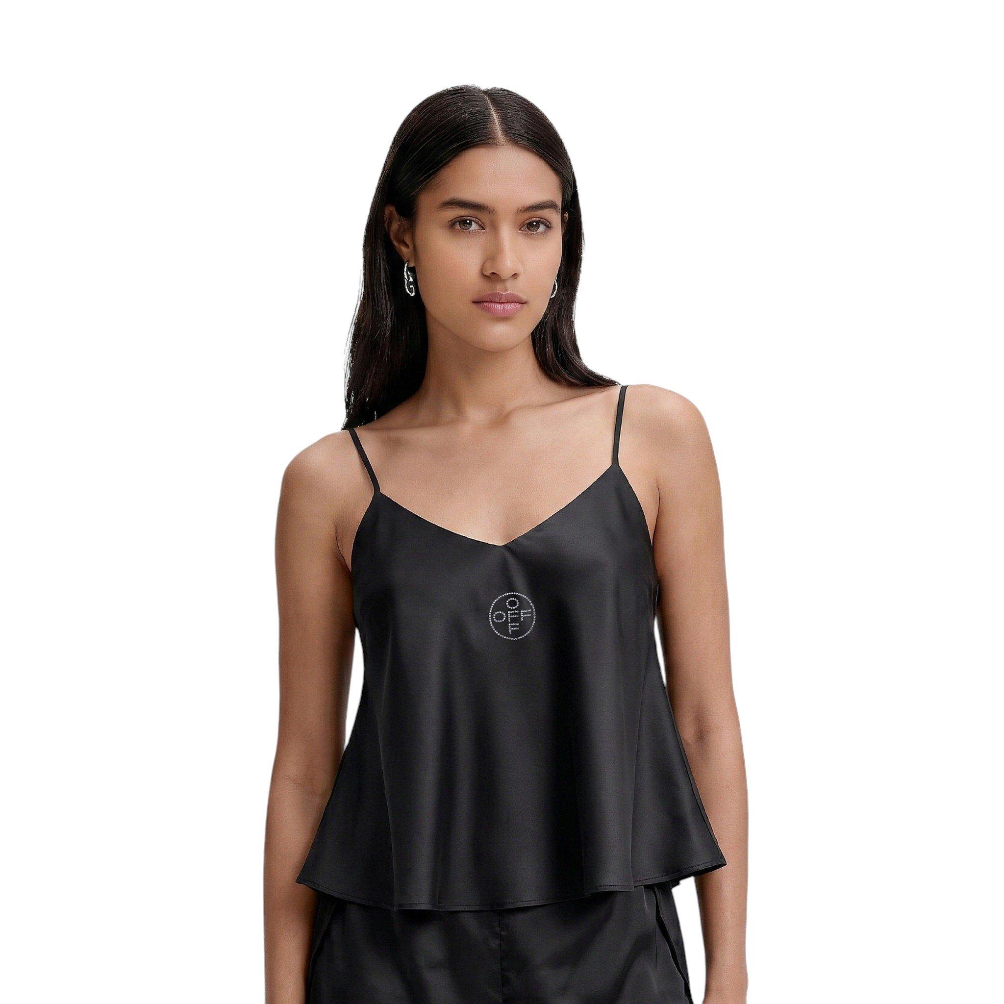 L/AB c/o Off-White Women&rsquo;s Rhinestone Solid Sateen Sleep Camisole - Black - BLACK
